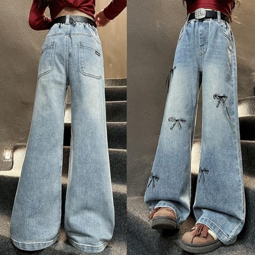 Baggy Jeans for Girls Ribbon Bows Wide Leg Pants Adjustable Waist Coquette Cute Jeans for Girls Kids High Waist Streetwear2