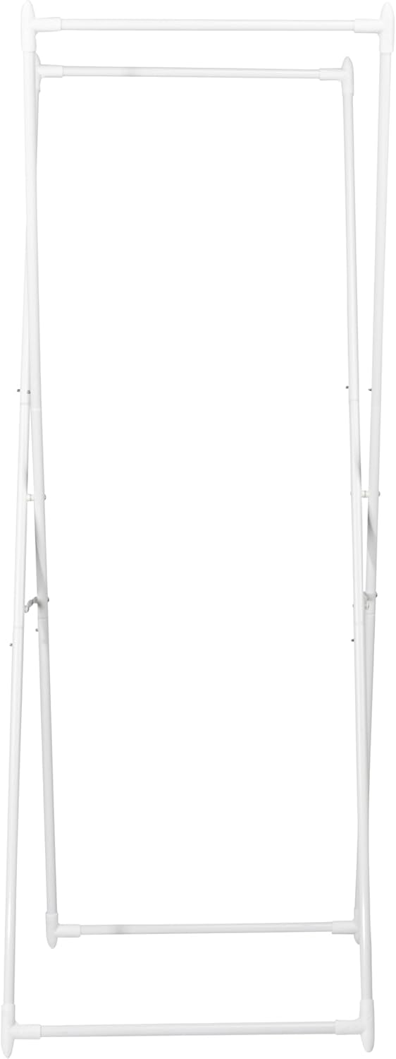 Household Essentials Valet Folding Clothes Rack, Strong Metal X-Frame, Chic Design, Great for Guest and Dressing Rooms, Portable and Easy to Use, Folds Flat, White