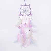 Vista 17 de Pretty Jolly - Atrapasueños azul de gato para niños, decoración de pared con pompones y plumas, atrapasueños hecho a mano para niños, decoración