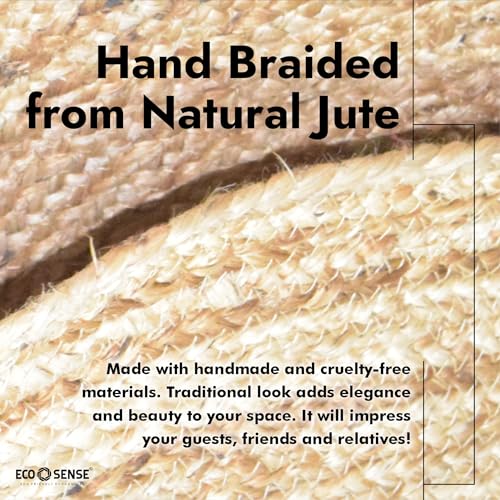 Image of ECO SENSE Jute Braided Round Rugs Bohemian Style, Hand Woven & Reversible for Living Room Kitchen Entryway Rug, Farmhouse, Bedroom (Boho Classic, 2 x 2)
