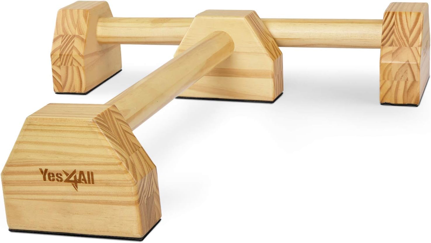 Yes4AllSteel/Solid Wood Push Up Stand Parallel Bars Parallettes Non-slip Rubber Feet For Floor Use, Supports Calisthenics Exercises and Upper Body Strength Workouts Perfect For Men And Women
