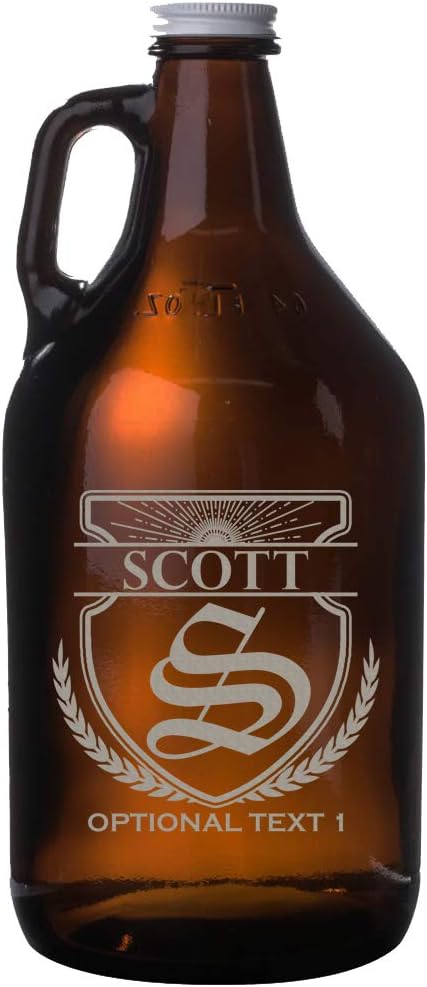 Spotted Dog Company Personalized Etched 64oz Amber Glass Beer Growler - Customized Engraved Gifts for Men - Beer Gifts for Men - Groomsmen, Scott