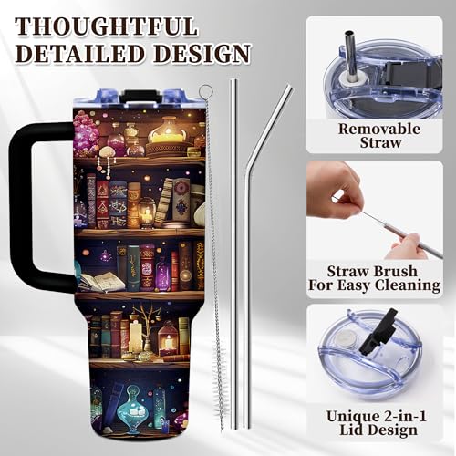 Book Lovers Gifts for Women, 40oz Tumbler with Handle & Straw - Image 2