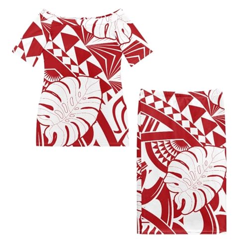 High Waist Midi Skirt Set Puletasi Polynesia Tribal Clothing Off Shoulder Long Dress 2Pcs Set Top Skirts Outfits4