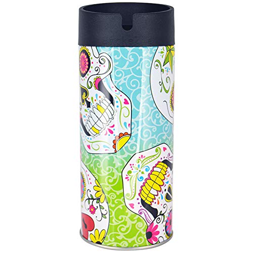 Portable Tin Butt Bucket Cup Holder Cigarette Ashtray, Decorative Designs - Sugar Skulls