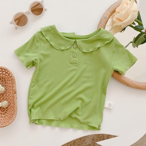 Girls Casual Short-Sleeve T-Shirt Toddler Baby Girls Lapel Button Tops Summer Solid Color Rib Loose Tees3