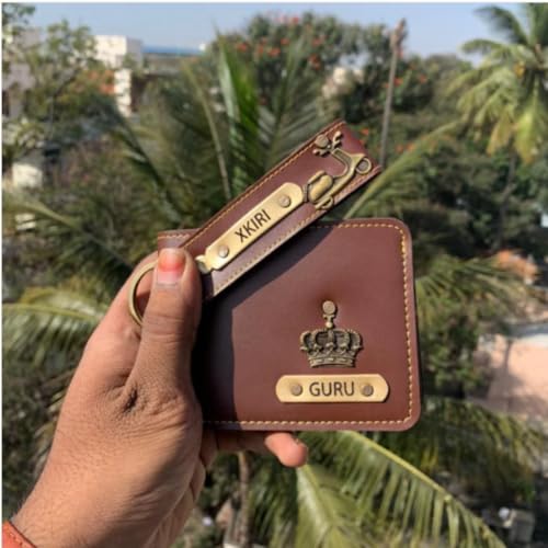 Image of The Customised Gift'sCustomized Leather Men's Wallet and Keychain with Name and Charm|Personalized Birthday Gift for Men's|Gift for Men /Gift for Love /Gift for Husband| (Combo 2)