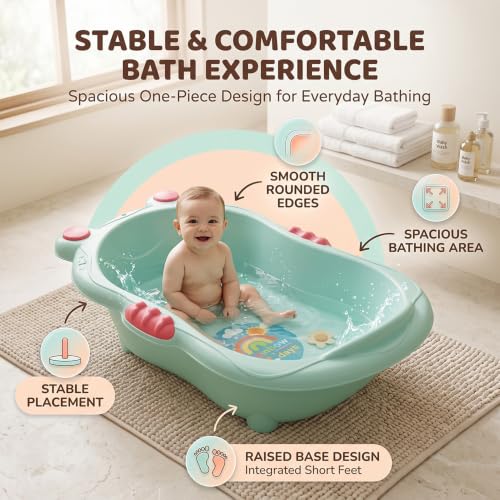 Image of StarAndDaisy Baby Bath Tub for 0-5 Years, Spacious Baby Bathtub with Smooth Rounded Edges, Raised Base, Easy Drain Plug, One-Piece Design, Infant Bath Tub for Newborns & Toddlers