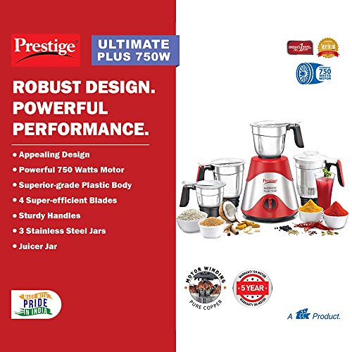 Compare prestige ultimate plus 750 watt mixer grinder with 3 stainless