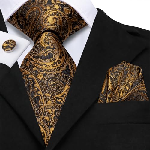 Image of Hi-Tie Men 63inches Tie Set Extra Long Necktie Paisley Tie Pocket Suqare Cufflinks Big and Tall Men Tie