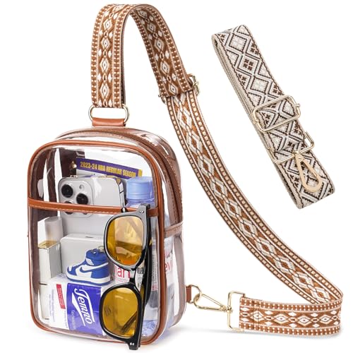 Image of 3 Pockets Clear Bag for Stadium Events with 2 Long Straps Sling Backpack Fanny Pack Concert Crossbody Purses for Women