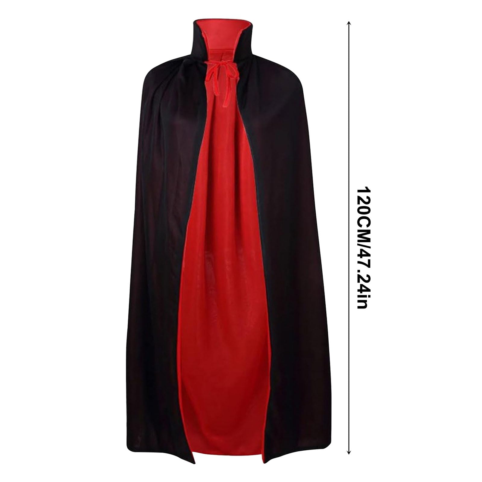 FUIPVGI 120cm/47in Long Black Red Cape,Reversible Cape Halloween Cape,Grim Reaper Costume,Wizard Cloak for Adult Kids Vampire Witch Wizard Role Play Cloak Easter Halloween Christmas (120cm) - Image 2