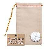Cotton Muslin Bags 3x5 Inch (7.7x12.75 Cm) Red Hem and Orange Drawstring 50 Count Pack