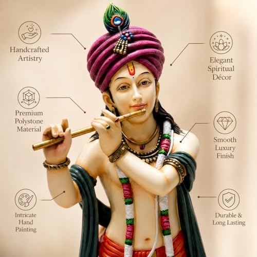 Image of ARMONIA Lord Krishna Idol Statue Murti for Home Decor & Pooja Room | Premium Polystone Krishna Sculpture for Mandir & Living Room | Best Gift for Housewarming | 30.7 Inch Large with Microfiber Cloth