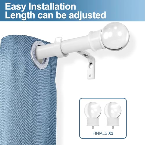 Urbanest 1-inch Diameter Crystal Ball Adjustable Single Drapery Curtain Rod, 48-inch to 84-inch, Glossy White