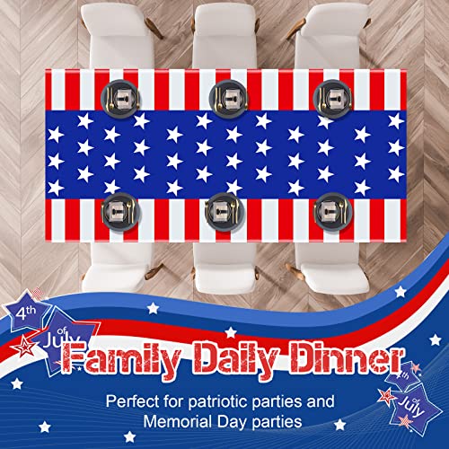Image of Newwiee 3 Pcs 4th of July Patriotic Tablecloth Disposable American Flag Tablecloth 54x108 Plastic Red White Blue Independence Day Rectangle Table Cover 250th Decoration (Stripes and Stars Style)