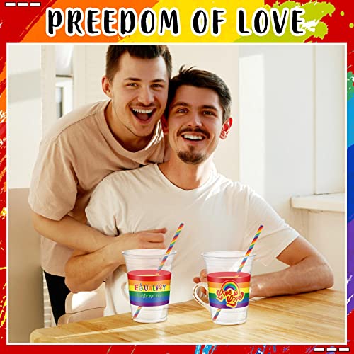 Sureio 48 Pcs Lgbtq Rainbow Pride Plastic Cup 16 Oz Disposable Gay Pride Flag Plastic Tumbler Cups 48 Striped Rainbow Paper Straws For Lgbtq Rainbow Party Supplies Pride Month Anniversary Pride Gifts #TOP4