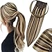 Hetto Ponytail Extensions Human Hair 12 Inch 70g Straight Clip in Ponytail Hair Piece #4/27 Brown Highlight with Blonde Ponytail Human Hair Extensions