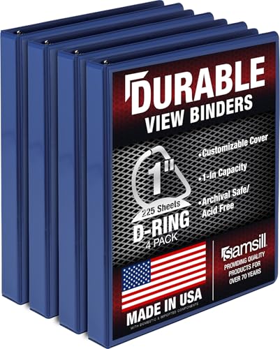 Image of Samsill Durable 1 inch 3 Ring Binder, D Ring Binder, 100% Recycled Chipboard, Blue, 4 Pack