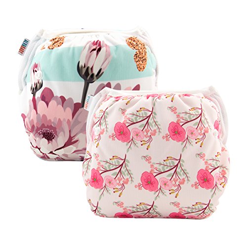 ALVABABY 2pcs Swim Diapers Reuseable Adjustable for Baby Gifts & Swimming Lessons (Flowers, 0-2 Years) YK35-36