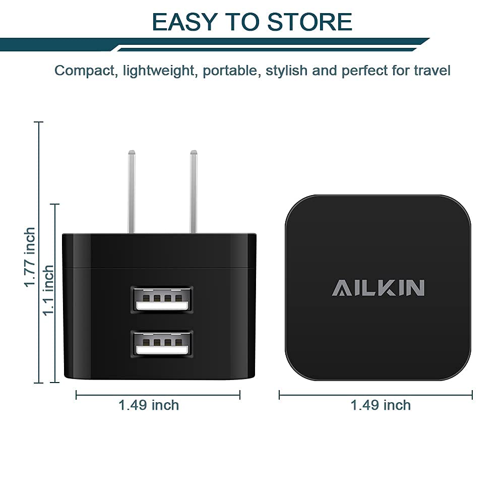 Cargador de pared USB de 2,4 A, bloque de carga rápida de doble puerto, cuadrado, plano, adaptador de corriente para iPhone, Samsung Galaxy, LG Stylo, Google Pixel, conector USB, caja de retención de