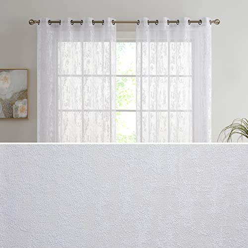 HLC.ME Crawford Moderne abstrakte, dekorative halbdurchsichtige Lichtfilterung, Fensterbehandlungsvorhang, Vorhänge für Schlafzimmer und Wohnzimmer, 2 Paneele (137,2 x 243,8 cm lang, weiß) Cover