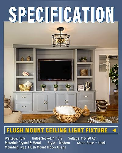 Sonla Semi-Flush Mount Ceiling Light - Crystal Ceiling Light Fixture 12-Inch 4-Light Close To Ceiling Light thumb #5