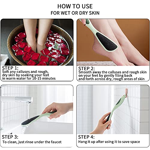 2 Packs Double-Sided Pumice For Feet, Foot Scrubber Stone With Handle, Ergonomic Easy To Reach, Feet Scrubber With Fine-Grained Frosted Stones, For Callus Removal, Improve Circulation Foot Care #TOP2