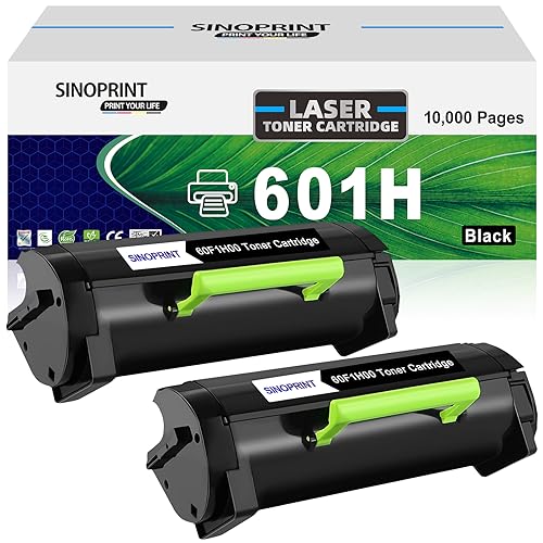 Toner 601H noir compatible Lexmark MX310dn MX410de MX510de | Lot de 2 cartouches 10 000 pages