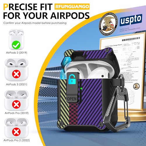 Image of RFUNGUANGO AirPods 2 Case with Lock Magnetic Lid, Carbon Fiber Purple