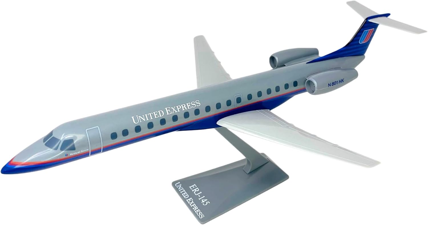 United Express (93-04) RJ145 1:100 Scale - Plastic Snap-Fit Model Airplane - Collectible Replica of United Express Airlines Aircraft - Part# AEM-14500C-003