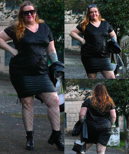 TIYOMI Plus Size Sequin Tops Short Sleeve Shirts for Women V-Neck Party Sparkly Tunics XL-5XL2