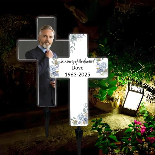 Solar Cross for Cemetery Flower Cross Grave with Photo,Solar Cross