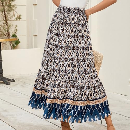 Women's Fashion Maxi Skirts Solid Color Beach High Waist Bohemian A-Line Layered Halter Flowy Skirt4