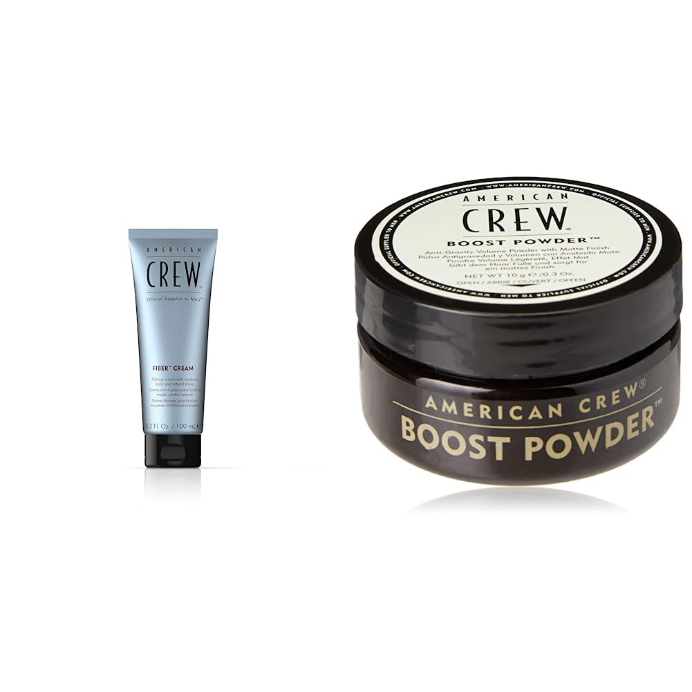 AMERICAN CREW – Fiber Cream, 100 ml & – Classic Boost Powder, 10 g, Stylingpuder für Männer, Haarprodukt mit mittlerem Halt, Stylingprodukt für dichteres, griffigeres Haar & ein mattes Finish