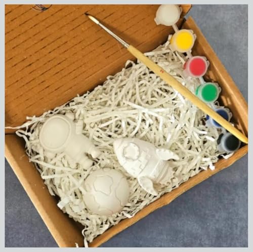Image of Meenas DIY Kids Painting Kit, Space Theme Plaster Art with Astronaut Rocket Planet Figures, Acrylic Colours and Brush, Creative Learning Activity Gift for Children 2+ Years
