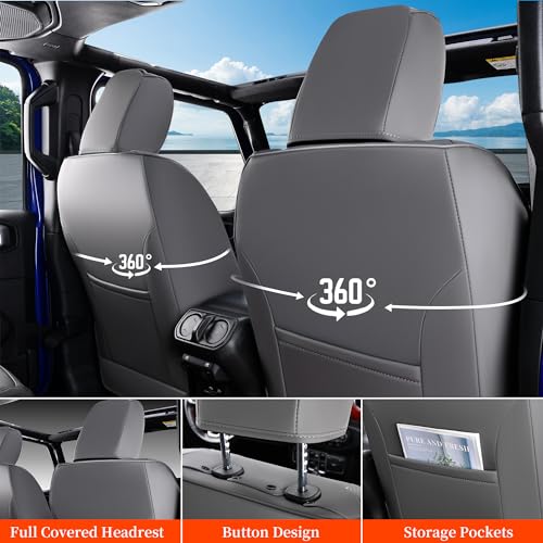 Image of Coverado JK Seat Covers for Jeep Wrangler, Leather Front Seat Covers for Automotive Truck Wrangler Seat Covers Custom Fit for 2013-2017 Jeep Wrangler 2-Door /4-Door, Full Coverage Seat Cushion(Gray)