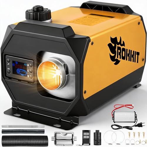 Image of Diesel Heater 8KW 12V /110V with 1.2 Gal Tank for Camping, Diesel Air Heater with Thermostat, Remote Control for Car, RV, Truck, Boat, Campervans, All in One Portable Diesel Heater