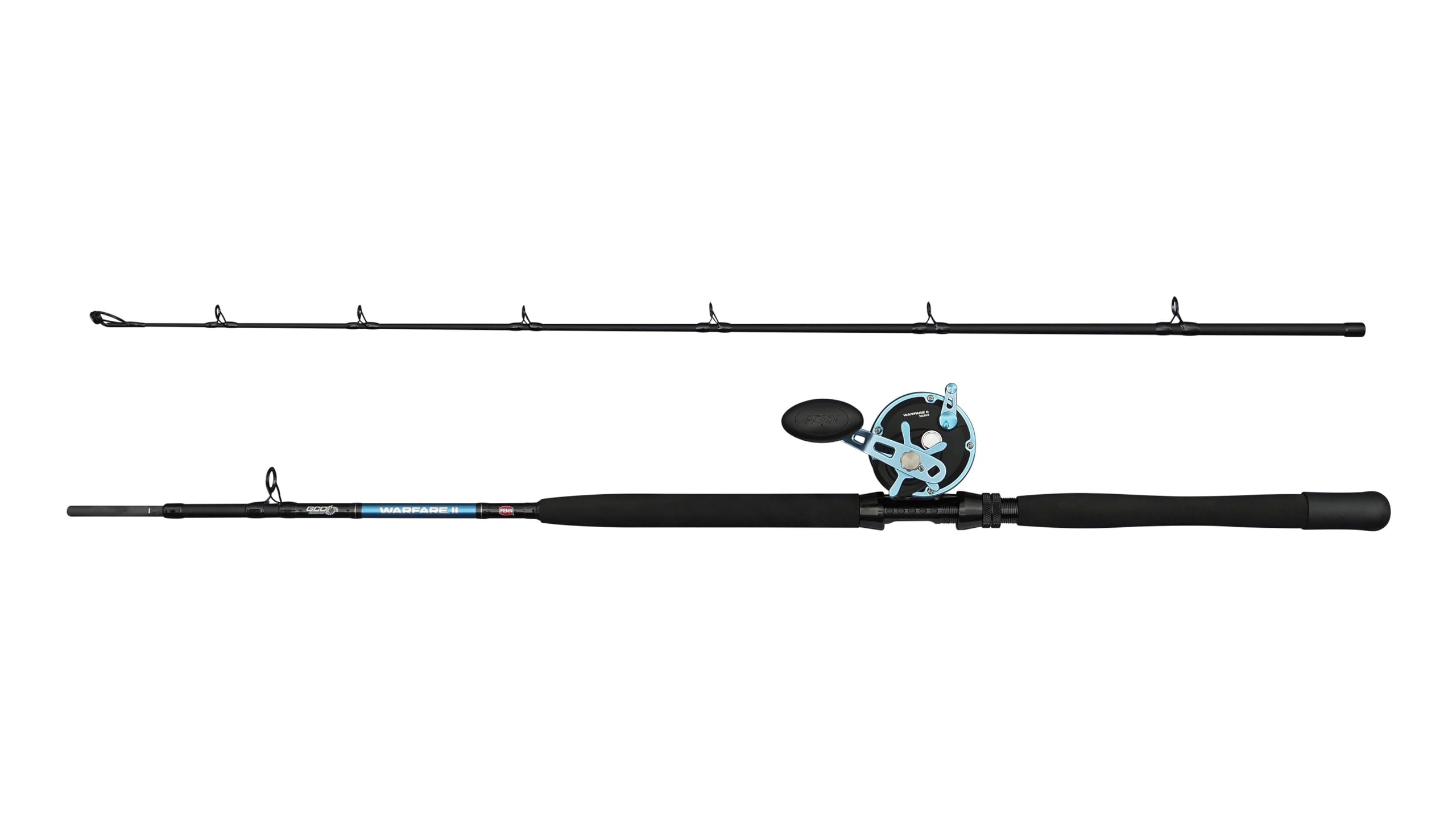 PENN Warfare II Combo canna e mulinello | Set completo per la pesca in mare | Telaio in grafite | 2 cuscinetti a sfera | Fusto in composito di carbonio | Classe di lenza 20-30 lb | Opzioni multiple