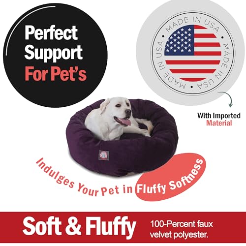Image of Majestic Pet 40 Inch Micro Velvet Calming Dog Bed Washable - Cozy Soft Round Dog Bed with Spine for Head Support - Fluffy Donut Puppy Mat 40x29x9 (inch) Large - Aubergine (2025)