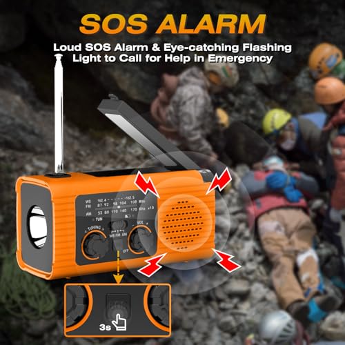 NITIGO Emergency Weather Radio NOAA/AM/FM with 4000mAh Portable Power Bank, USB/Solar/Hand Crank Charging, Flashlight, SOS Alarm, Radios for Outdoor Indoor Hurricane Camping Survival Essentials