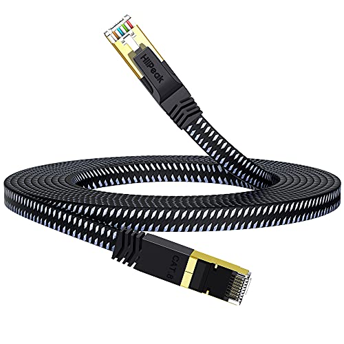 HiiPeak Lan Kabel 3m Cat 8 Netzwerkkabel Flaches Nylon Kabel, Ethernet Kabel RJ45 für Netzwerke Internet mit 40 Gbs und 2000 Mhz vergoldeter Stecker, Internetkabel Cover