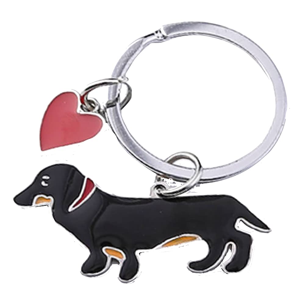 Ezb Women's Black Adorable Sausage Dog Puppy Keyring | Decorative Keychain Gift Idea For Dog Lovers | Dachshund With Heart