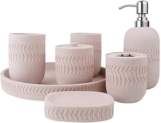 Zestaw akcesoriów łazienkowych Nordic trójkątny wzór Zestaw akcesoriów łazienkowych Piaskowiec Dozownik mydła Kubki Mydelniczka 4/7 sztuk Zestaw Prezent ślubny Zestaw łazienkowy (kolor: biały,