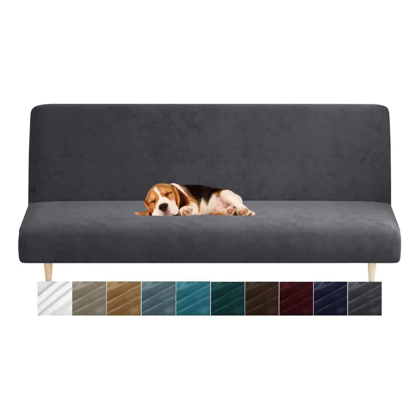 CHELZEN Velvet Futon Cover High Stretch Armless Couch Covers Spandex Fabric Sofa Bed Slipcover Anti Slip Furniture Protector (Futon