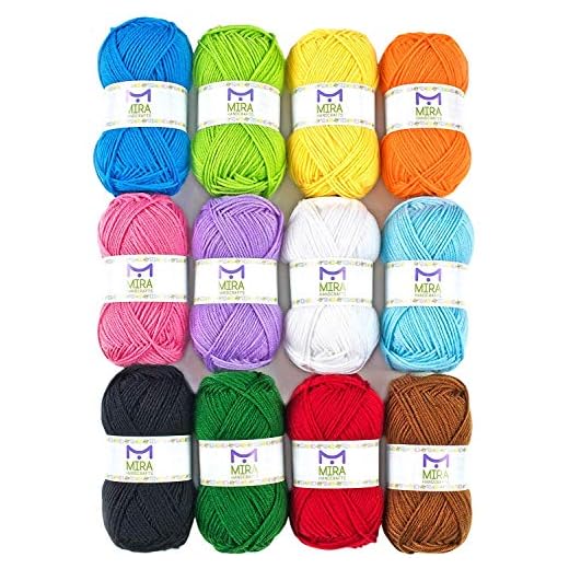 Mira Handcrafts 50g grandes ovillos de hilo - Total de 1312 yardas de hilo para ganchillo y tejido de punto - Kit para principiantes que incluye 12 hilados multicolores