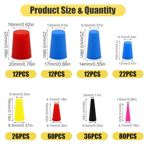 260PCS Silicone Rubber Tapered Plug, Coldairsoap High-Temperature Resistant Rubber Stoppers 8 Size 1/16\" to 5/8\" for Hole Plugs, Spraying, Coating, Painting Protection (260) - Thumbnail 2