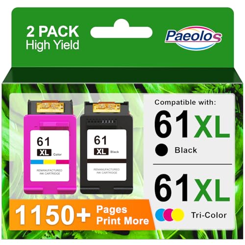 61XL Ink Cartridges Black and Color Combo Pack High Yield Replacement for HP 61 Ink Cartridges for HP61 XL for HP Ink 61 for HP Envy 4500 Ink 5530 4502 OfficeJet 4630 Deskjet 2540 Printer (2-Pack)