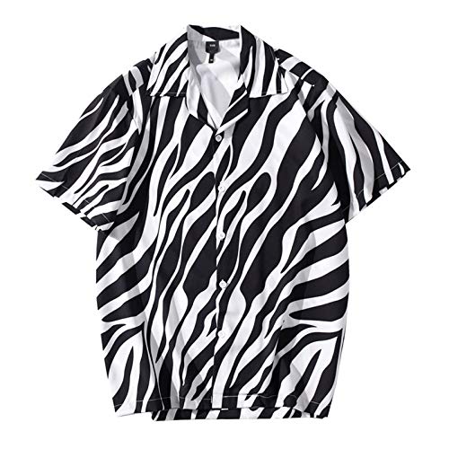 AXYRXWR Men s Loose Turn Collar Print Contrast Short-Sleeved Button Down Shirt (Zebra Pattern, M)