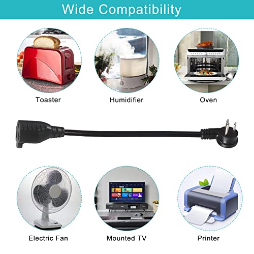 Short Flat Plug Extension Cord 1 Foot- Low Profile Angle Flat Plug Ground 1Ft Indoor Ac Extension Cord Short 3 Prong Grounded Extension Cord Sjt 16Awg Heavy Duty Flexible Power Cord (5 Pack) #TOP6